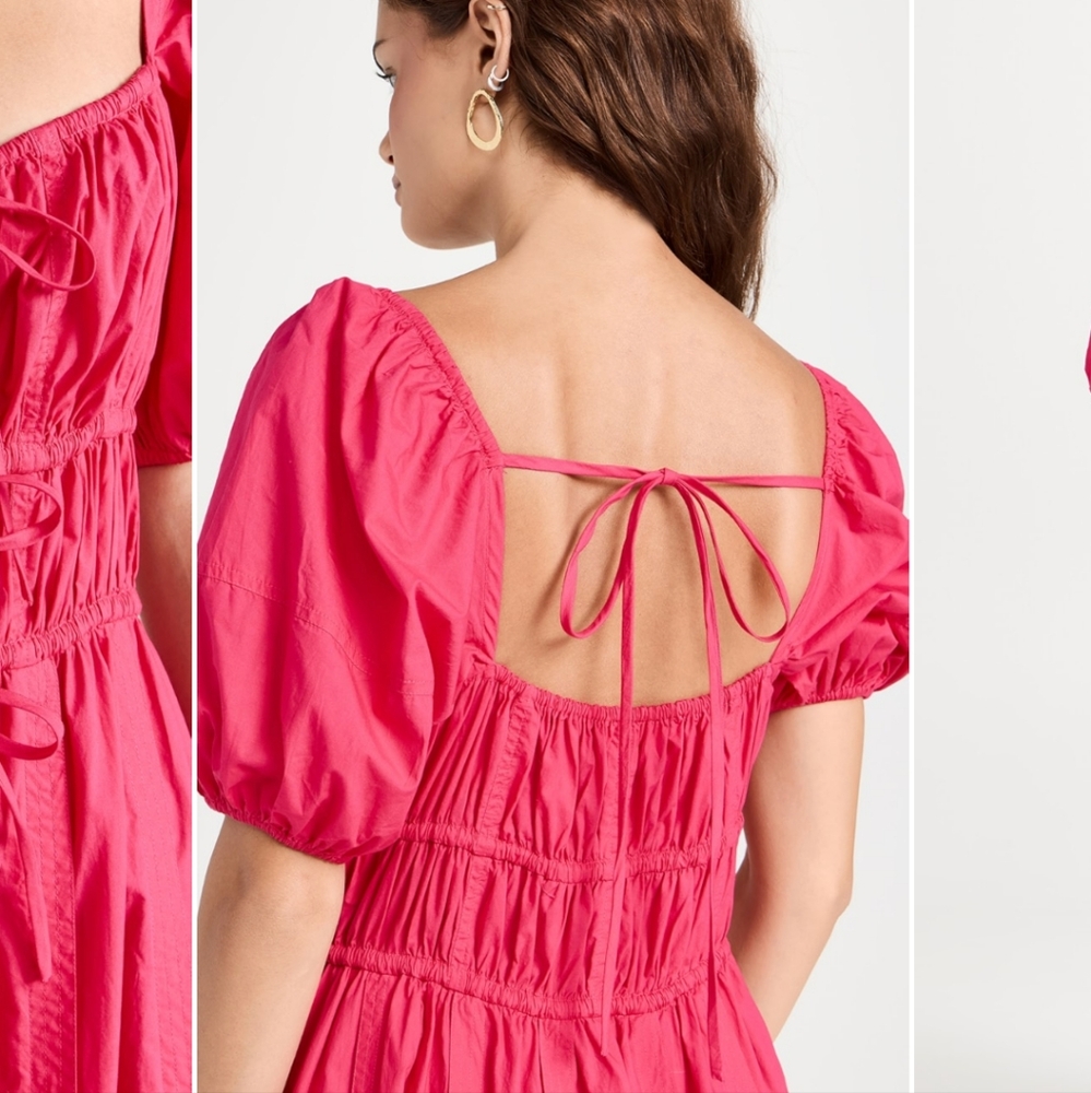 Ulla Johnson Palma Vibrant Barbie Pink Peasant Cotton Puff Sleeve Midi Dress - Picture 13 of 16
